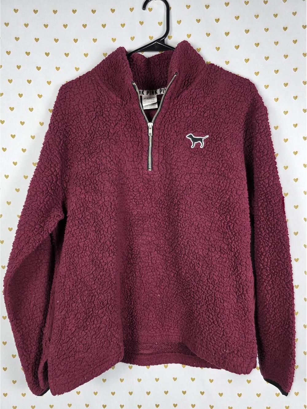 Victorias Secret Pink Fuzzy Quarter Zip Sweater Jacket Fleece Warm small